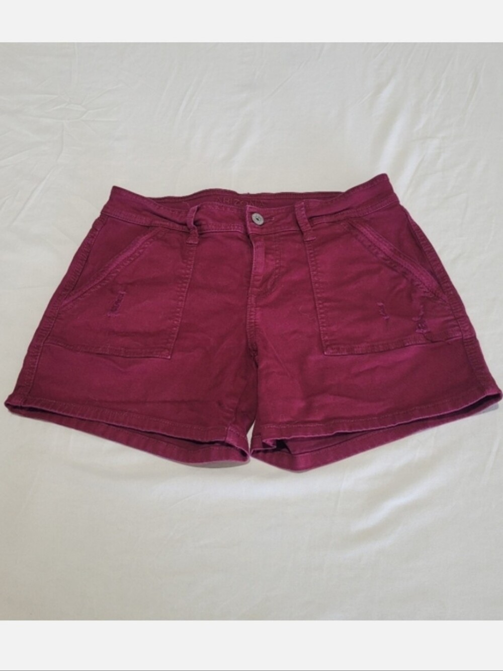 Denim Jean Shorts Size 7 Distressed Arizona Pockets Burgundy Wine Short